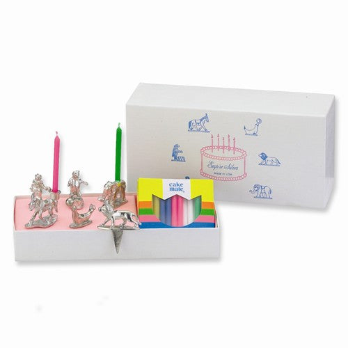 Pewter Set of Six Circus Characters Candle Holders with Candles