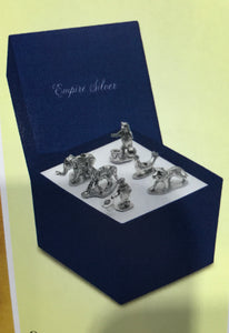 Pewter Set of Six Circus Characters Candle Holders with Candles